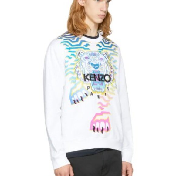Kenzo Rainbow Geo Tiger Embroidered Crewneck White Auth. Limited Edition - Large - Picture 7 of 11